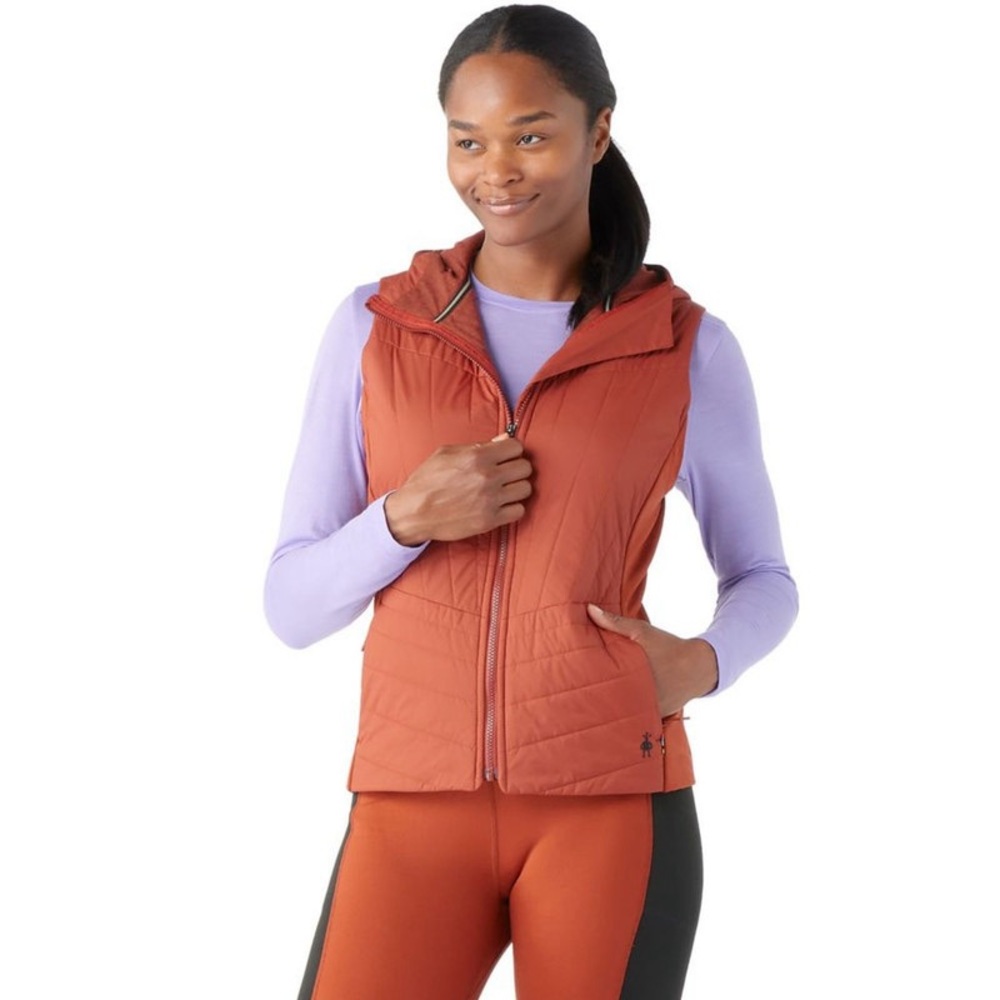 Smartwool Women's Smartloft Vest Hooded Zip Up Pecan Brown Red XL